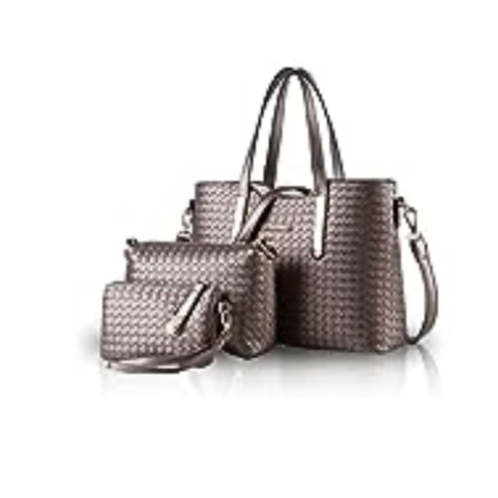 NICOLE&DORIS Crossbody Shoulder Bag Purse 3pcs Bag Tote Soft PU Leather Bronze